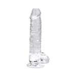 Loving Joy 17,5 cm Dildo cu Testicule Transparent Aspect Realist Membru cu Vene in Relief Ventuza de Suctiune